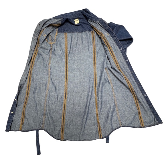 dress GAP XS blue all cotton denim shirt long sleeve snap close classic collar - Picture 10 of 15